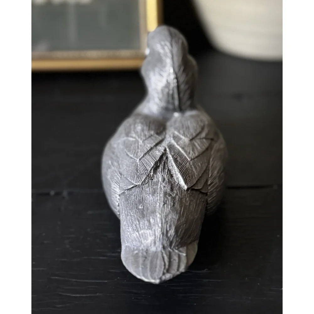 Vintage Pewter Duck Bird Figurine Metal Paperweight Home Office Decor